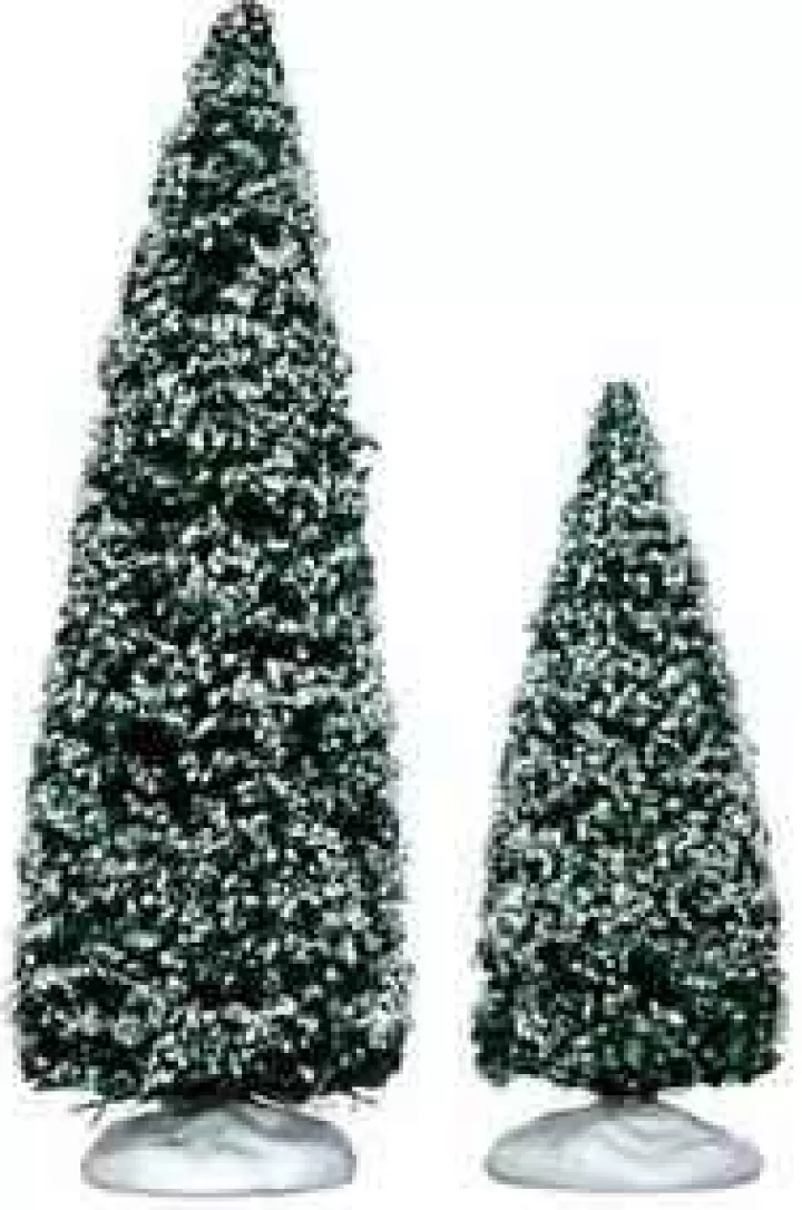 Lemax 34665 - Snowy Juniper Tree, Medium & Small, Set Of 2 - Christmas Village Trees